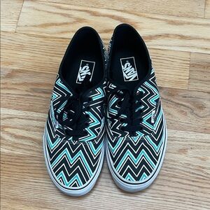 Vans Black and Teal Zigzag Sneakers (9M/10.5W)
